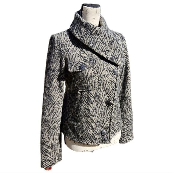 BKE Wool blend moto style coat jacket zebra animal print Small - Picture 3 of 10